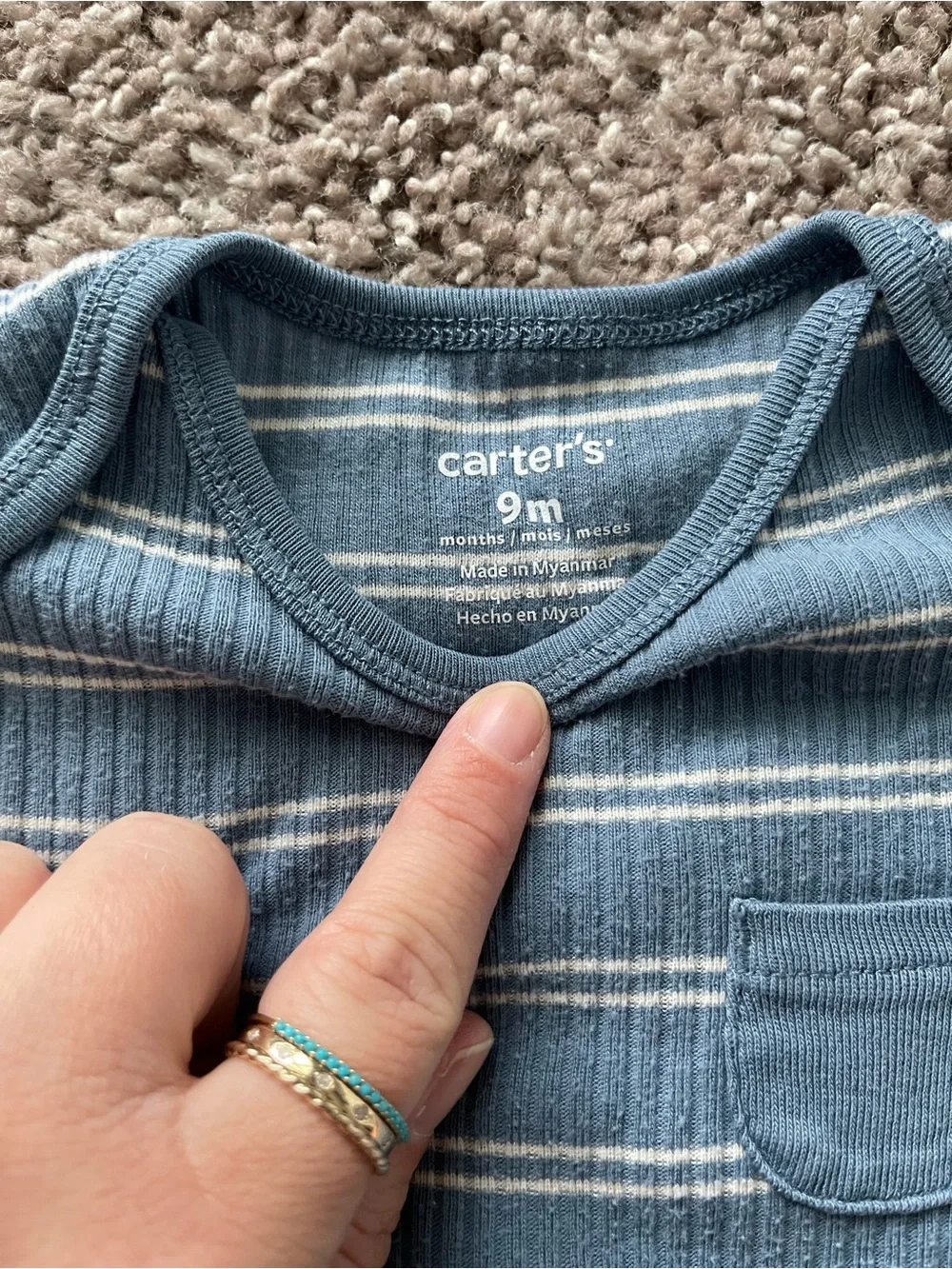 Carter's Blue & Cream Striped Ribbed Baby Bodysuit